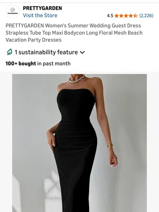 Strapless Black Bodycon Midi Dress - Sleek Evening Wear - Picture 4 of 9